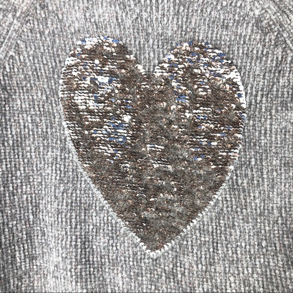 Justice Girl’s Gray Chenille Sequin Heart Sweater - Picture 5 of 8